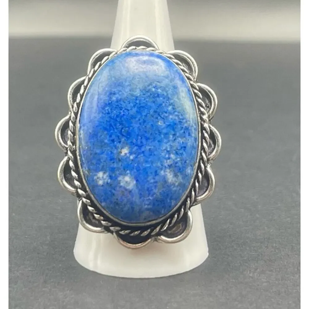 Sterling Silver Blue Oval Sodalite Ring Size 9.25 Bali Style Stamped 925 13.7 gr